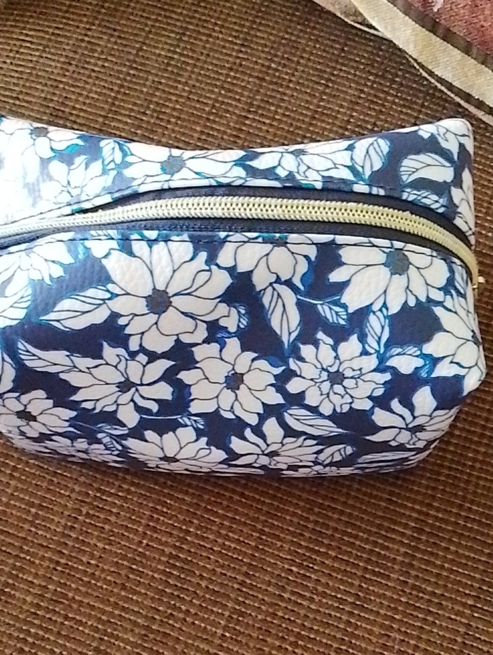 Navy Floral Zip Cosmetic Bag